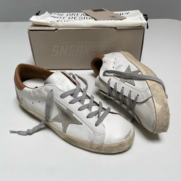 Golden Goose Superstar Sneaker in White Leather/Light Brown size 41 New in Box - Picture 12 of 14